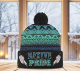 3AMSZZ22-07 Feather Native American Knitted Hat With Pom-Pom
