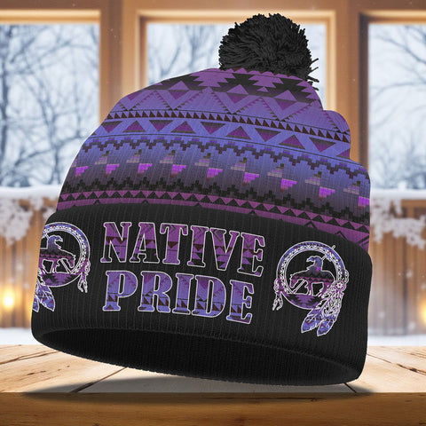 3AMSZZ22-10 Trail of Tears Native American Knitted Hat With Pom-Pom