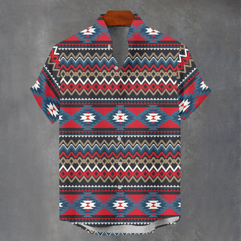 3MCSFY71M01 Native American Men Stand Collar Shirt