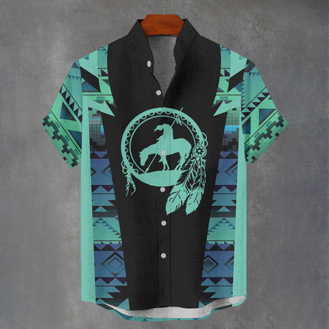 3MCSFY71M02 Trail Of Tear Native American Men Stand Collar Shirt