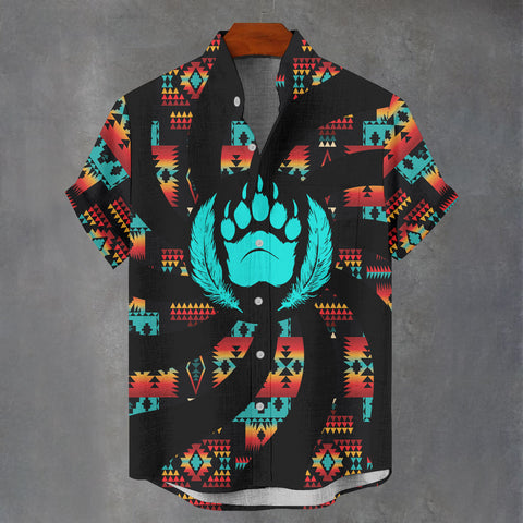 3MCSFY71M06 Bear Paw Native American Men Stand Collar Shirt