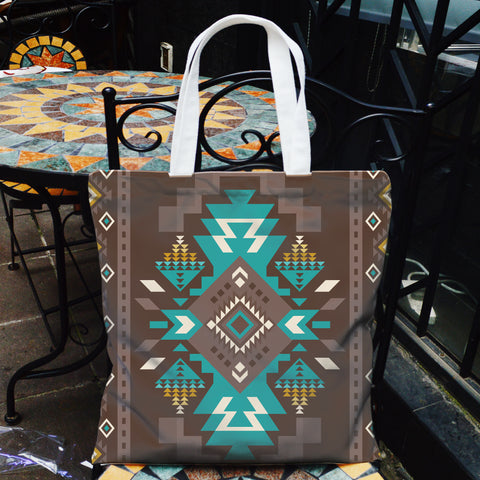 Powwow StoreGBNAT0053801 White Tribes Pattern Native American Pocket Canvas Bag