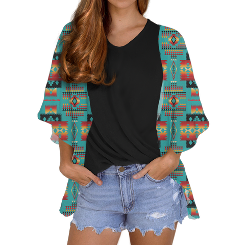 GB-NAT00046-01 Tribe Design Native Women's Cardigan Chiffon Shirt