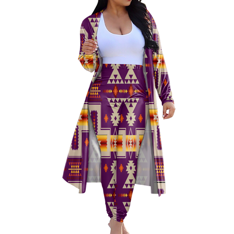 GB-NAT00062-09 Tribe Design Native American Cardigan Coat Long Pant Set