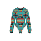 Powwow StoreGBNAT0004601 Tribes Pattern Women's Raglan Sleeve Hooded Bodysuit