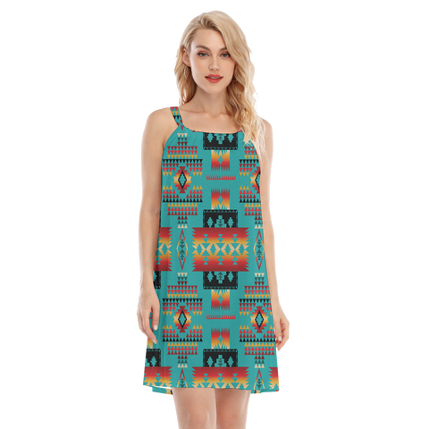 Powwow StoreGBNAT0004601 Native  Design Women's Oneck Cami Dress