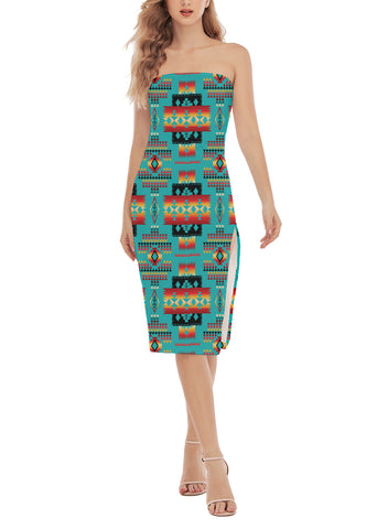 Powwow StoreGBNAT0004601 Pattern Native Women's Side Split Tube Top Dress