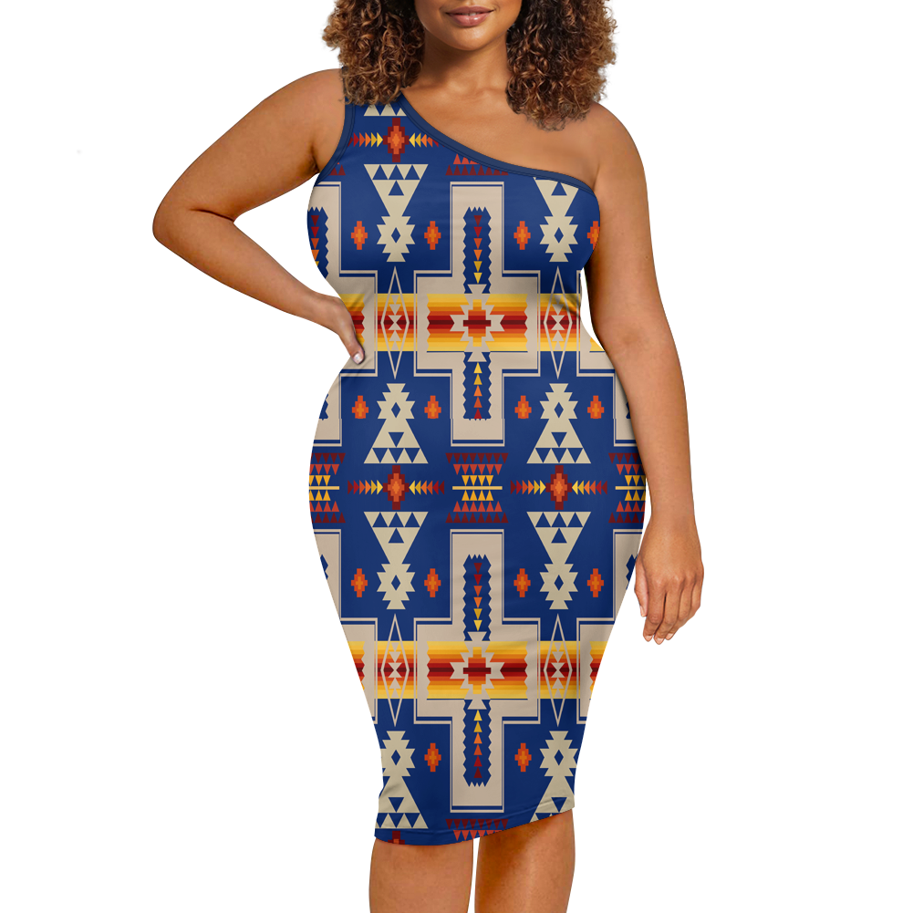 Powwow StoreGBNAT0006204 Pattern Native Women's OneShoulder Slim Dress