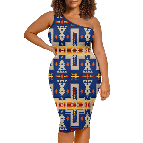 Powwow StoreGBNAT0006204 Pattern Native Women's OneShoulder Slim Dress