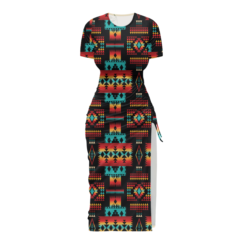 Powwow StoreGBNAT0004602 Pattern Native Women's Slit Sheath Dress