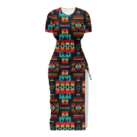 Powwow StoreGBNAT0004602 Pattern Native Women's Slit Sheath Dress