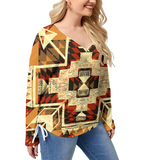 GB-NAT00022 Pattern Native Women’s V-neck T-shirt With Side Drawstring