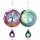 Powwow Store3D Rotating Tree Of Life Outdoor Wind Chimes For Garden Colorful Outside Decoration Wind Spinner Room Decor Crystals Pendants