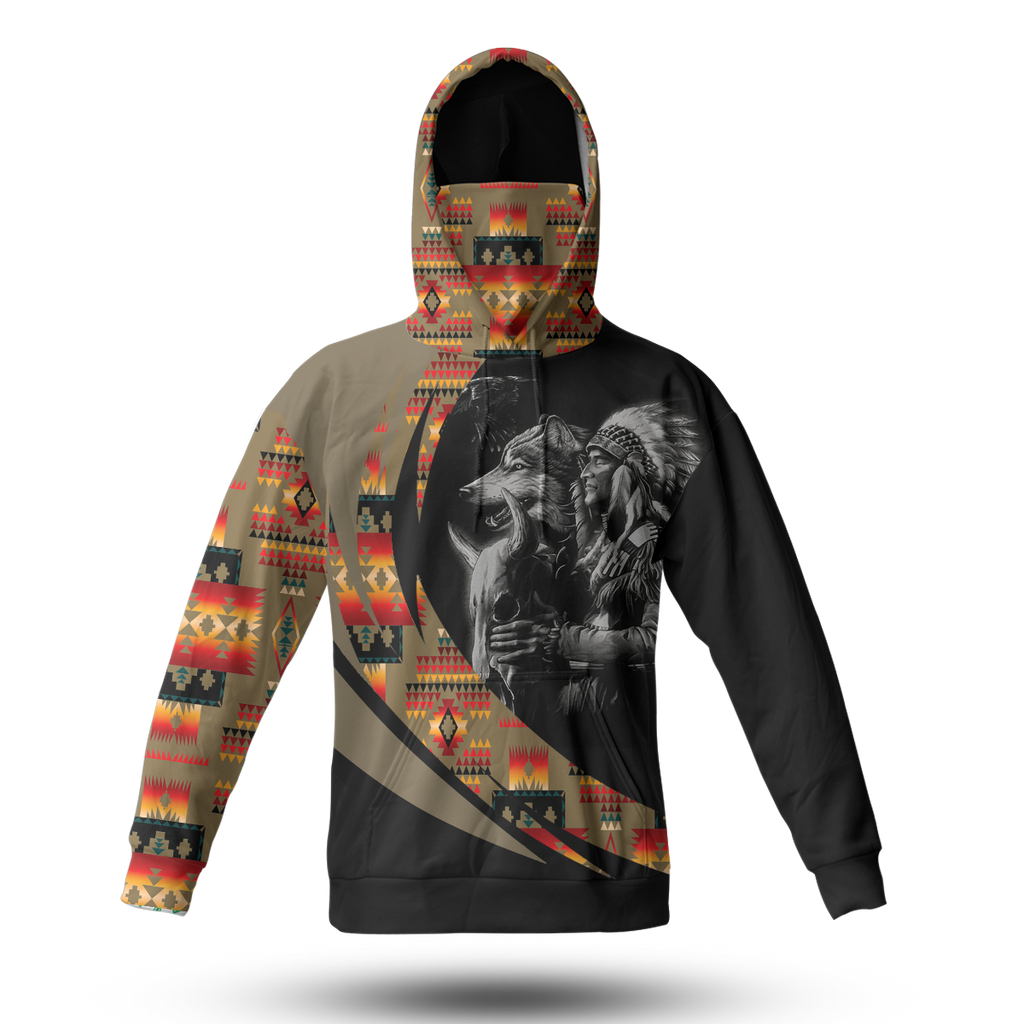 Powwow StoreHWM0049 Pattern Tribal Native 3D Hoodie With Mask