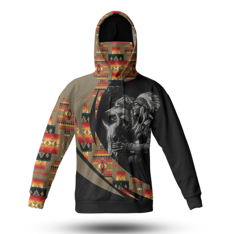 Powwow StoreHWM0049 Pattern Tribal Native 3D Hoodie With Mask