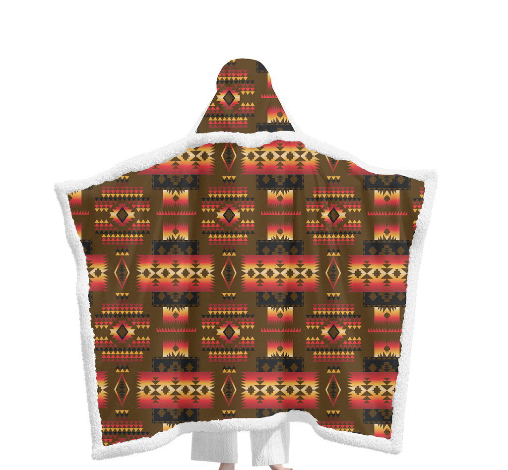 Powwow StoreGBNAT0004608 Pattern Native Wearable Hooded Blanket