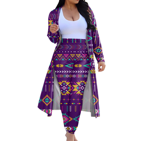 GB-NAT00549-02 Tribe Design Native American Cardigan Coat Long Pant Set