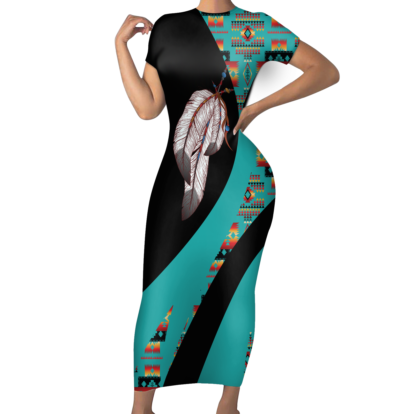 Powwow StoreSBD00164 Pattern Native ShortSleeved Body Dress