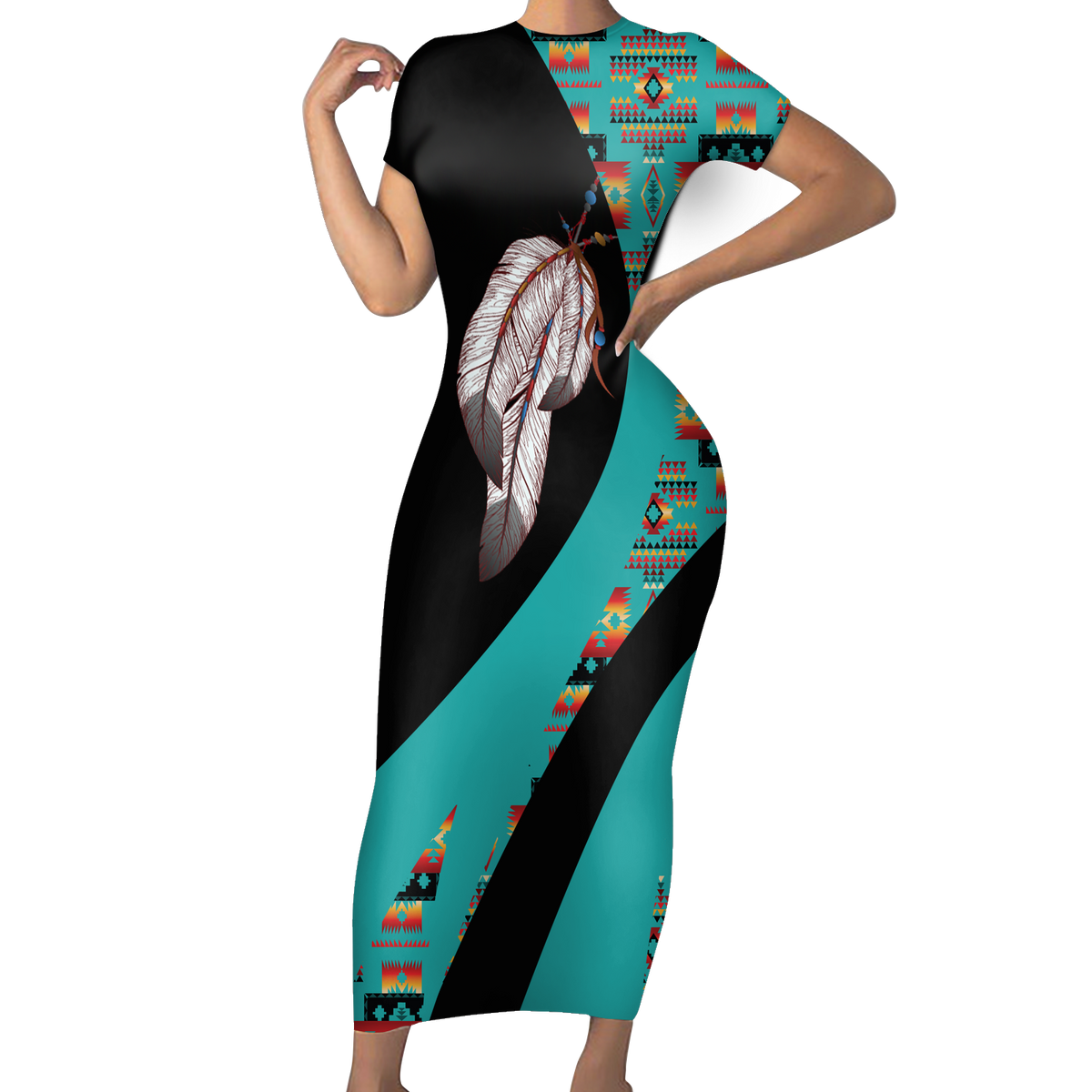 Powwow StoreSBD00164 Pattern Native ShortSleeved Body Dress