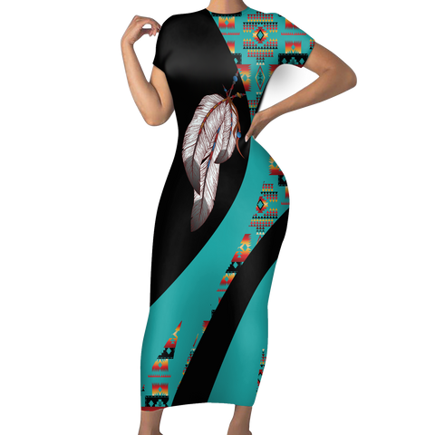 Powwow StoreSBD00164 Pattern Native ShortSleeved Body Dress