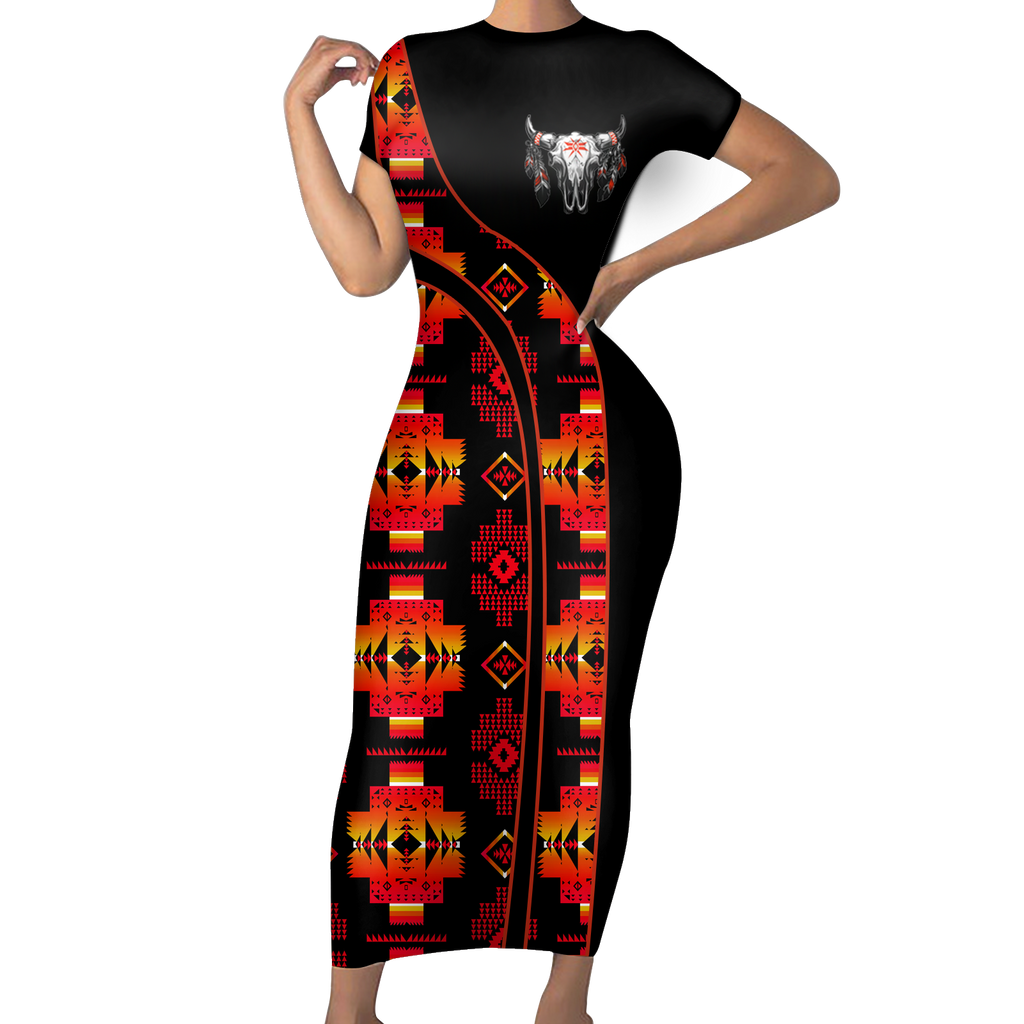 Powwow StoreSBD00100 Pattern Native ShortSleeved Body Dress