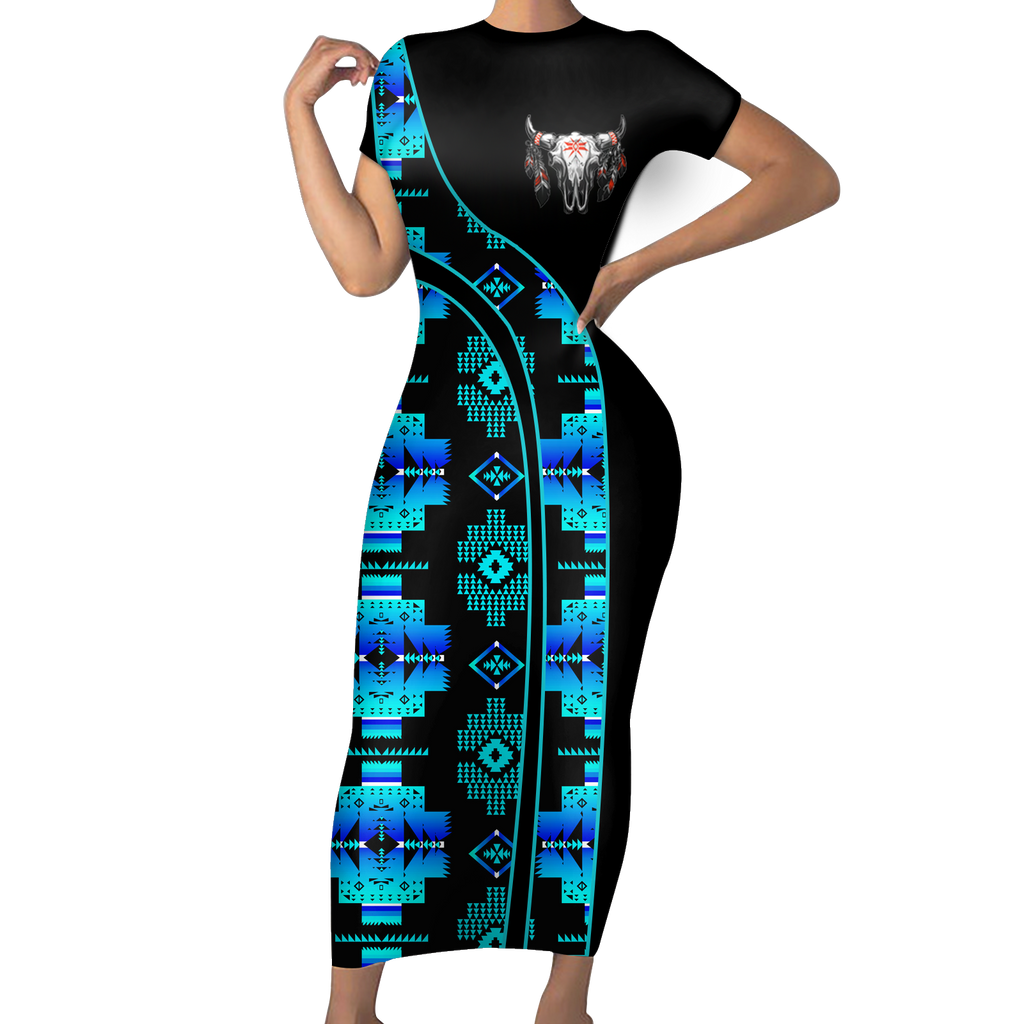 Powwow StoreSBD00101 Pattern Native ShortSleeved Body Dress