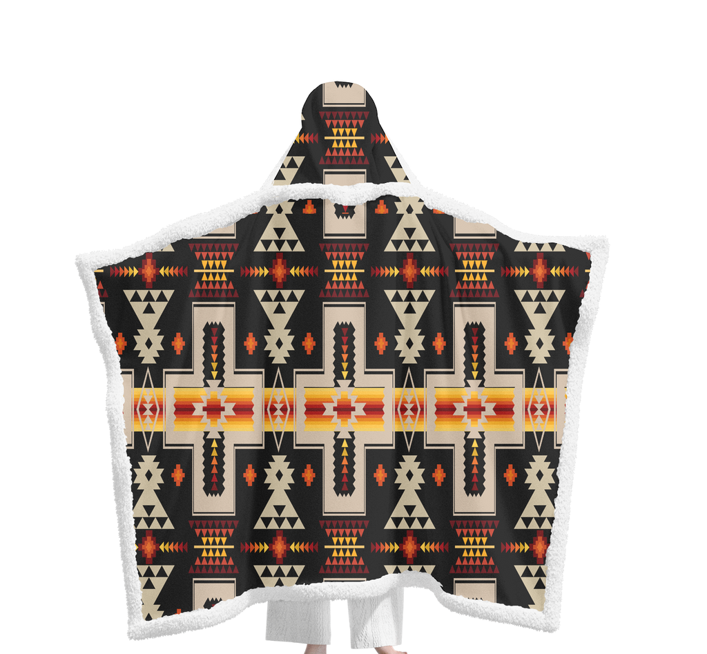 Powwow StoreGBNAT0006201 Pattern Native Wearable Hooded Blanket