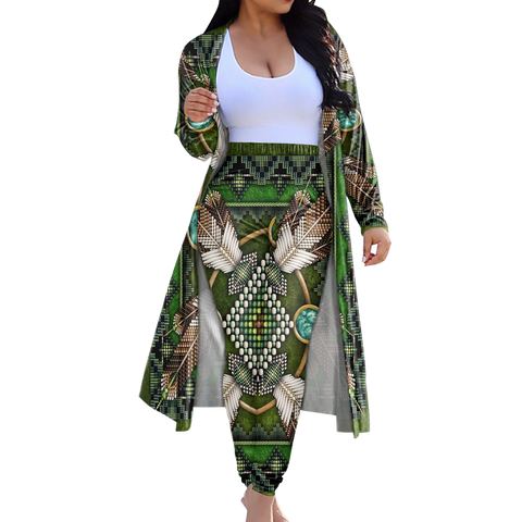 GB-NAT00023 Tribe Design Native American Cardigan Coat Long Pant Set