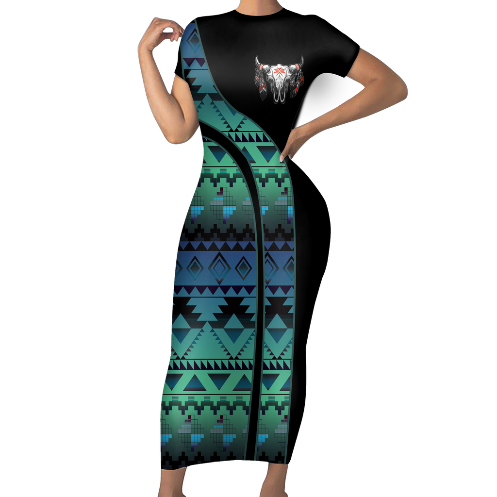 Powwow StoreSBD00114 Pattern Native ShortSleeved Body Dress