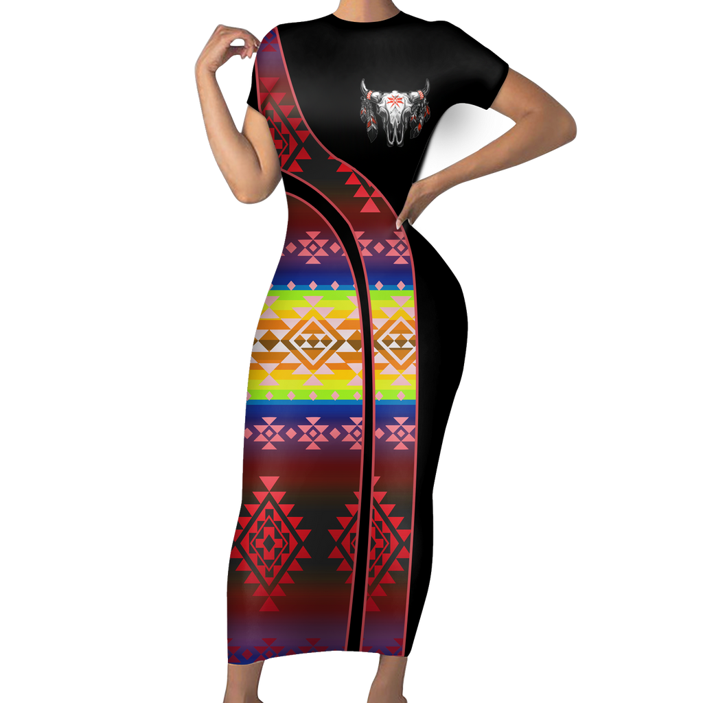 Powwow StoreSBD00116 Pattern Native ShortSleeved Body Dress