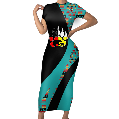 Powwow StoreSBD00165 Pattern Native ShortSleeved Body Dress