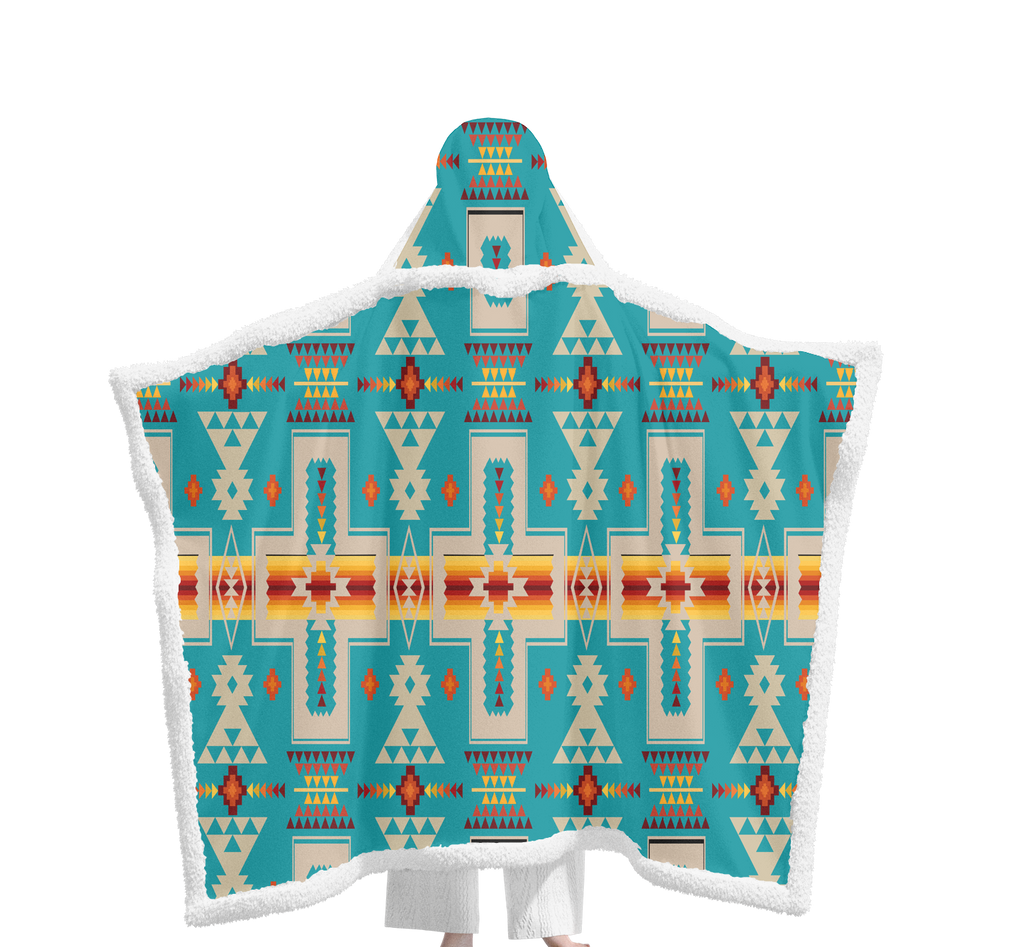 Powwow StoreGBNAT0006205 Pattern Native Wearable Hooded Blanket