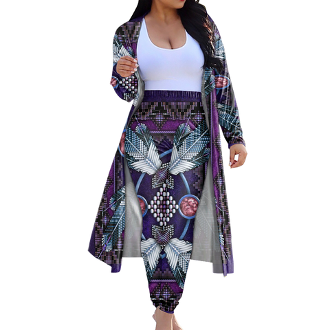 GB-NAT00023-03 Tribe Design Native American Cardigan Coat Long Pant Set