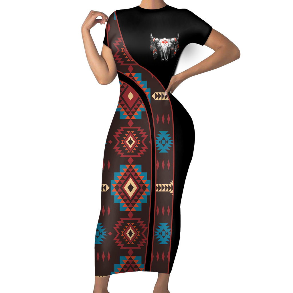 Powwow StoreSBD00120 Pattern Native ShortSleeved Body Dress