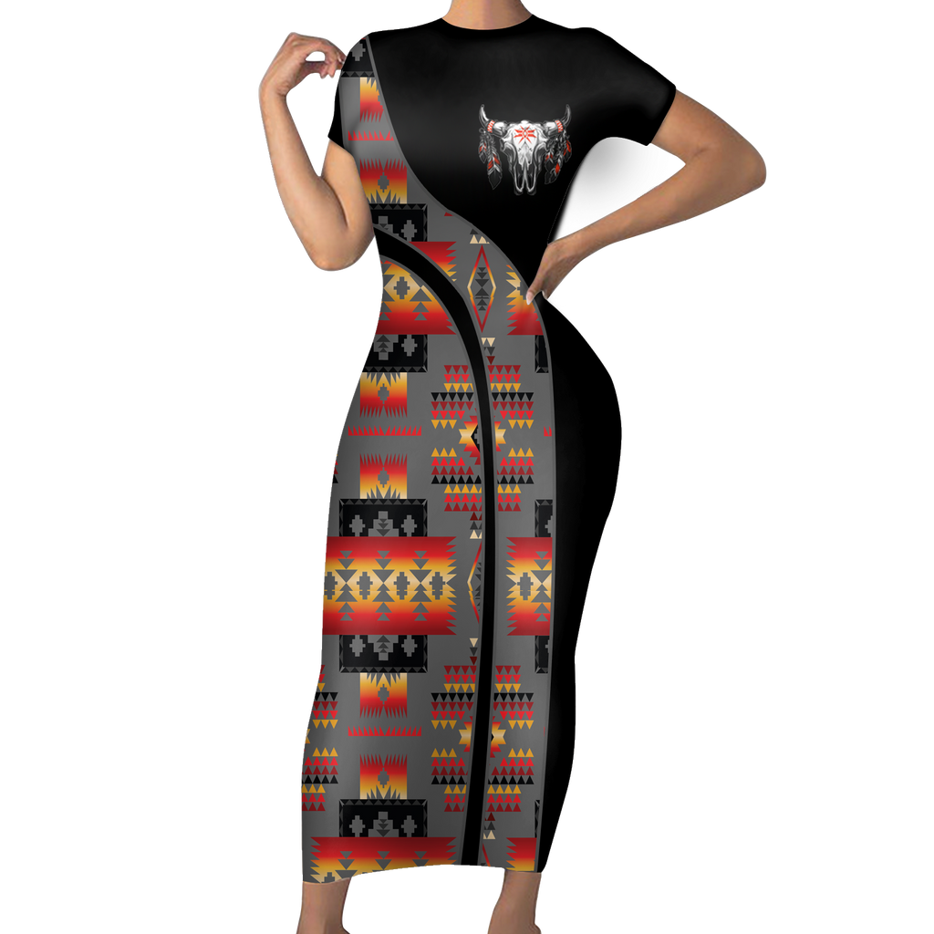 Powwow StoreSBD00121 Pattern Native ShortSleeved Body Dress