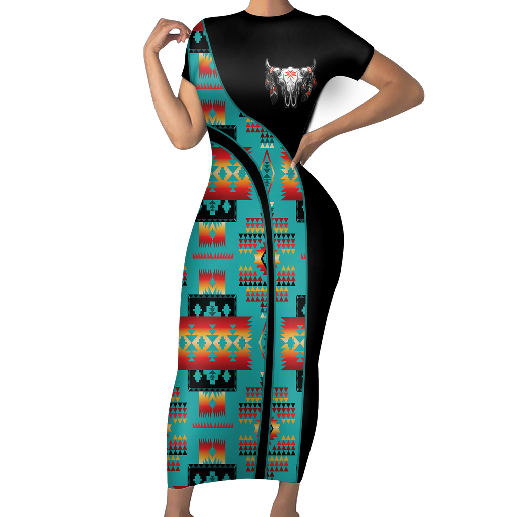 Powwow StoreSBD00122 Pattern Native ShortSleeved Body Dress