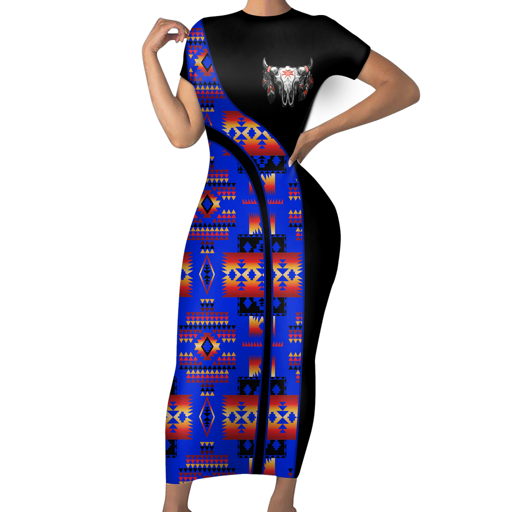 Powwow StoreSBD00125 Pattern Native ShortSleeved Body Dress