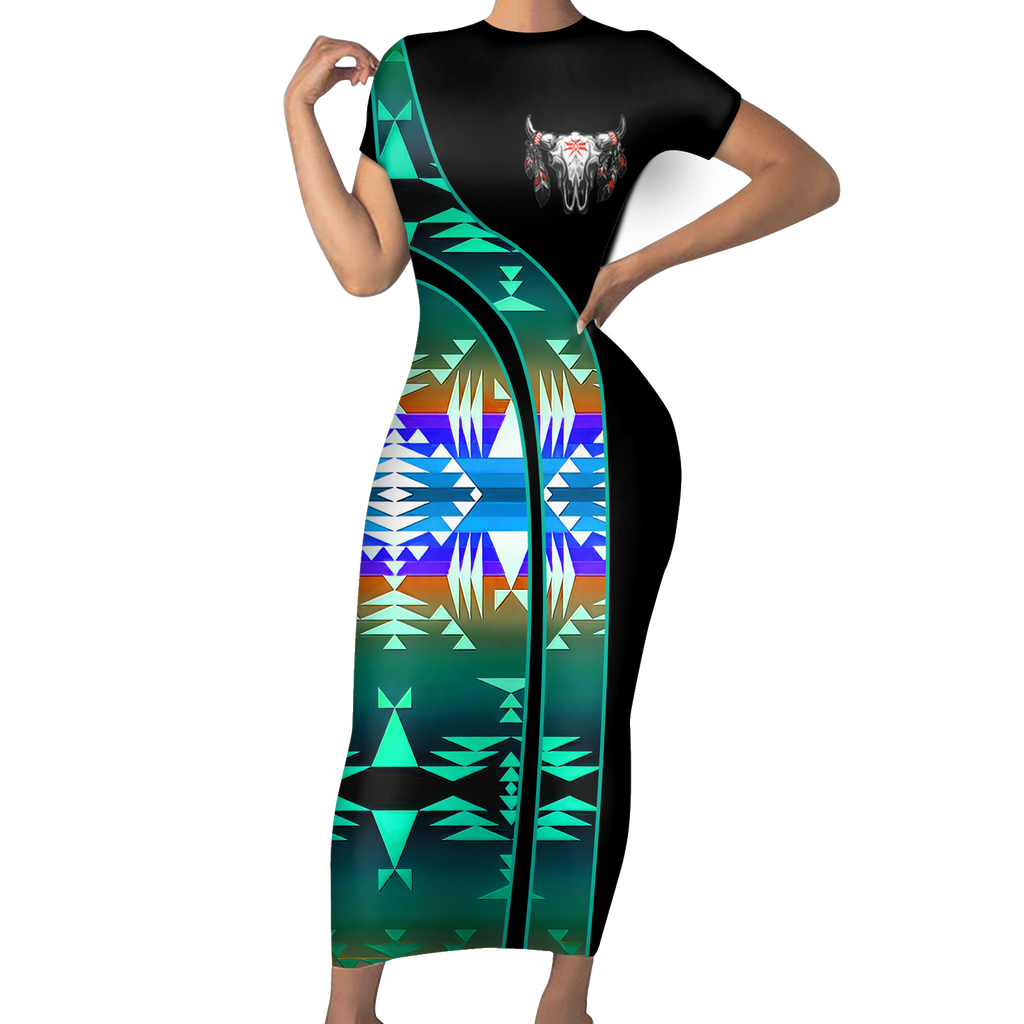 Powwow StoreSBD00124 Pattern Native ShortSleeved Body Dress