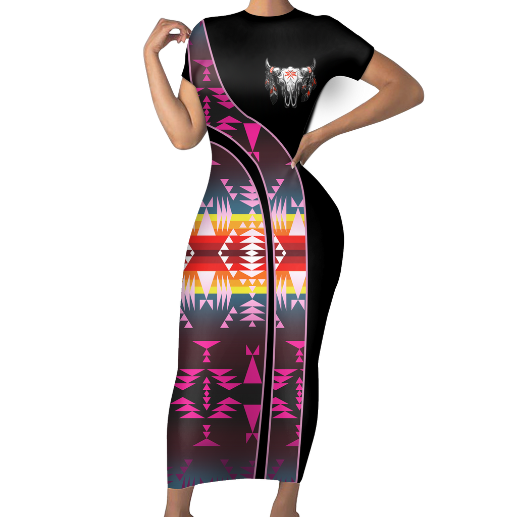 Powwow StoreSBD00123 Pattern Native ShortSleeved Body Dress