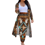 GB-NAT00023-04 Tribe Design Native American Cardigan Coat Long Pant Set