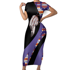 Powwow StoreSBD00166 Pattern Native ShortSleeved Body Dress
