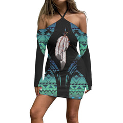 Powwow Store3WDSGA0600027 Pattern Native Women’s Stacked Hem Dress With Short Sleeve