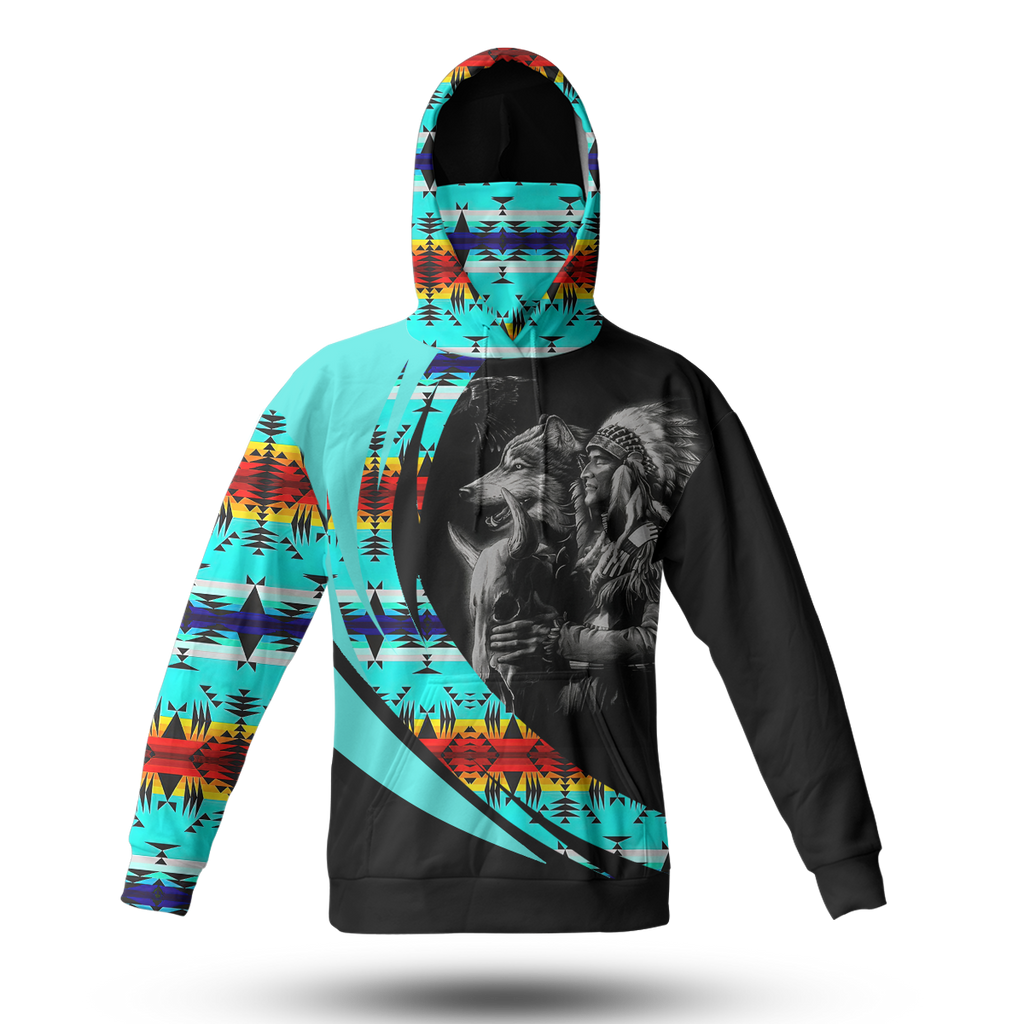 Powwow StoreHWM0055 Pattern Tribal Native 3D Hoodie With Mask