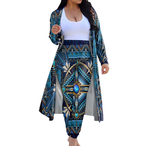 GB-NAT00083 Tribe Design Native American Cardigan Coat Long Pant Set