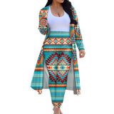 GB-NAT00087-02 Tribe Design Native American Cardigan Coat Long Pant Set