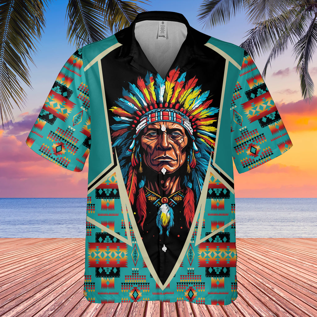 Powwow StoreGBHW000606 Tribe Design Native American Hawaiian Shirt 3D