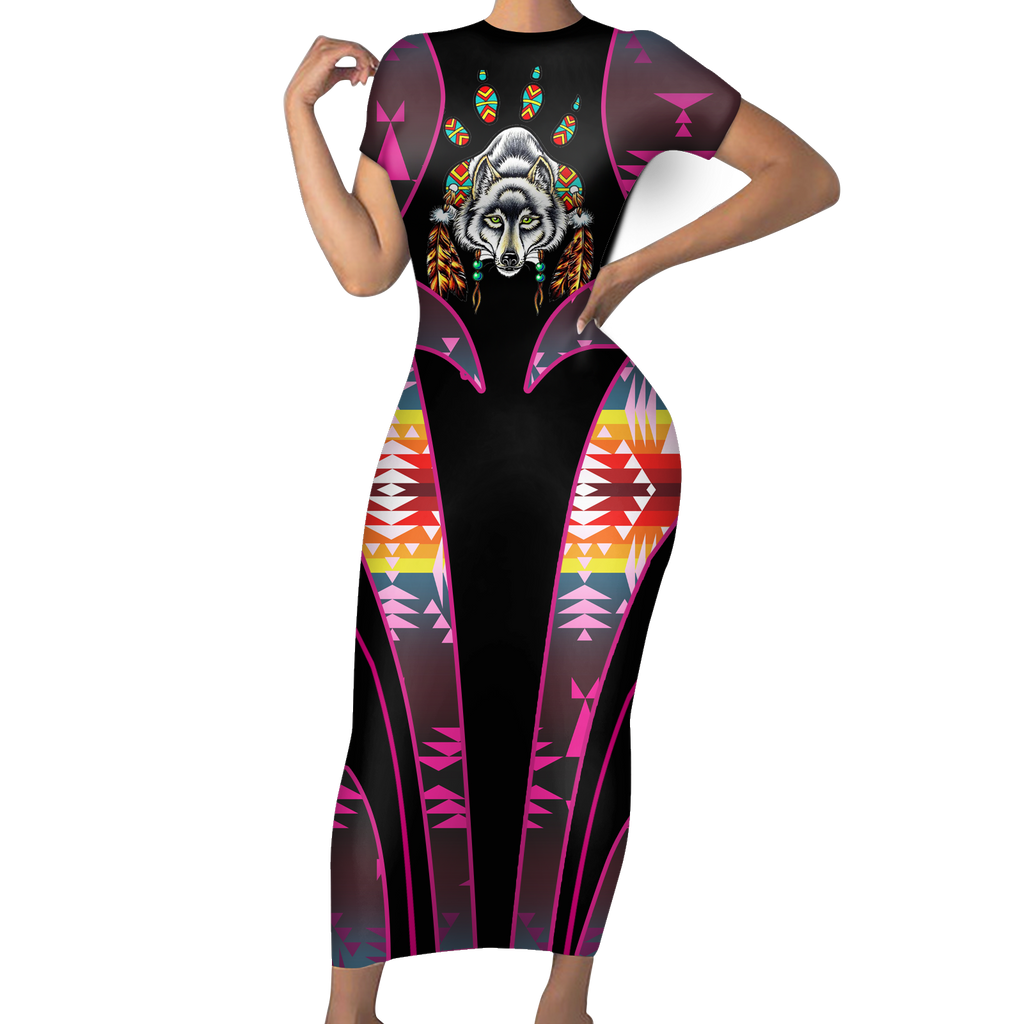 Powwow StoreSBD0016 Pattern Native ShortSleeved Body Dress