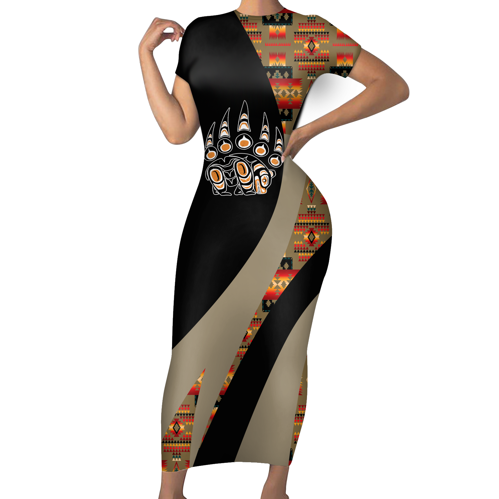 Powwow StoreSBD00172 Pattern Native ShortSleeved Body Dress