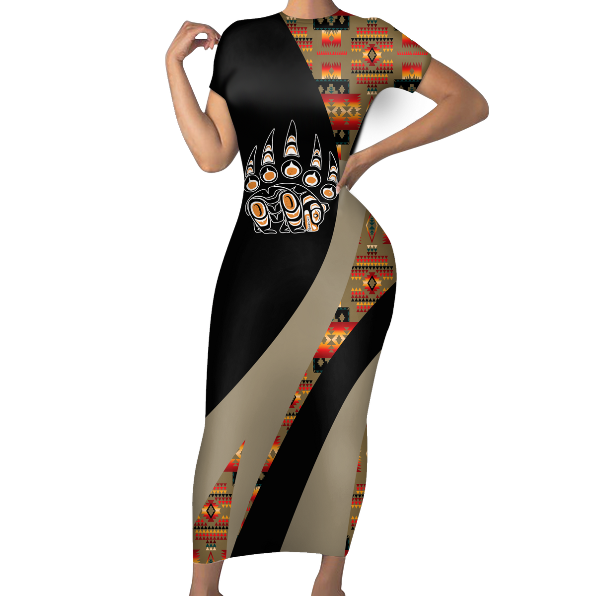 Powwow StoreSBD00172 Pattern Native ShortSleeved Body Dress