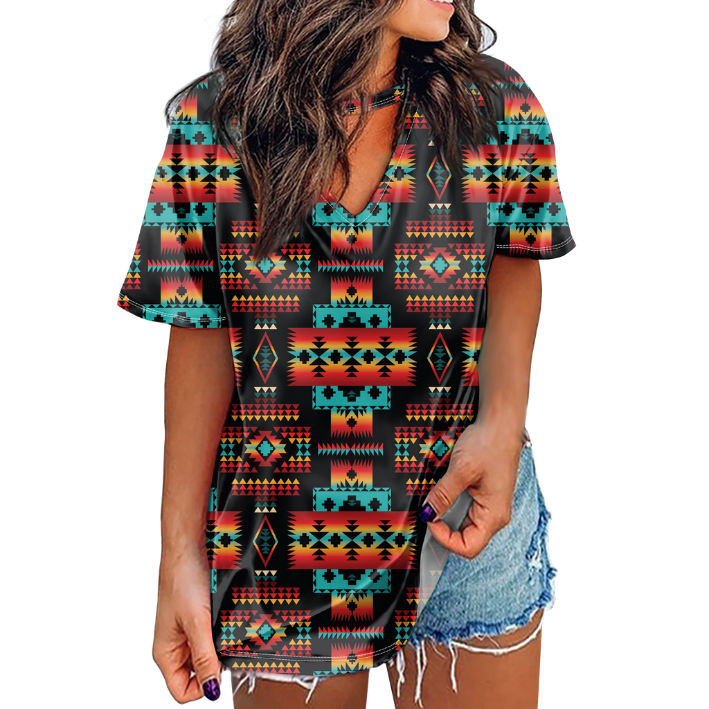 Powwow StoreGBNAT0004602 Pattern Native American Hollow Chest Keyhole VNeck